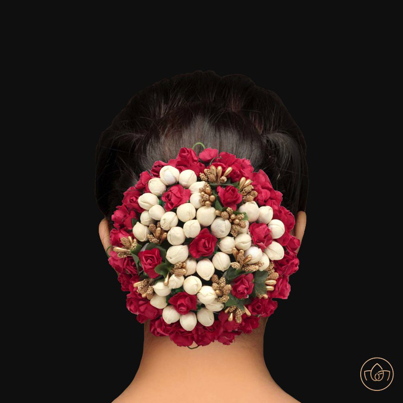 Rose Floral Hair Bun with jasmine flowers IndiFeels Australia